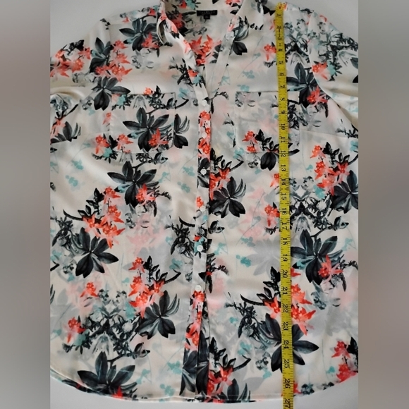 Talbots Nantucket Floral Crepe Button Up Blouse Turquoise Floral Size Lg Petite - Picture 14 of 15